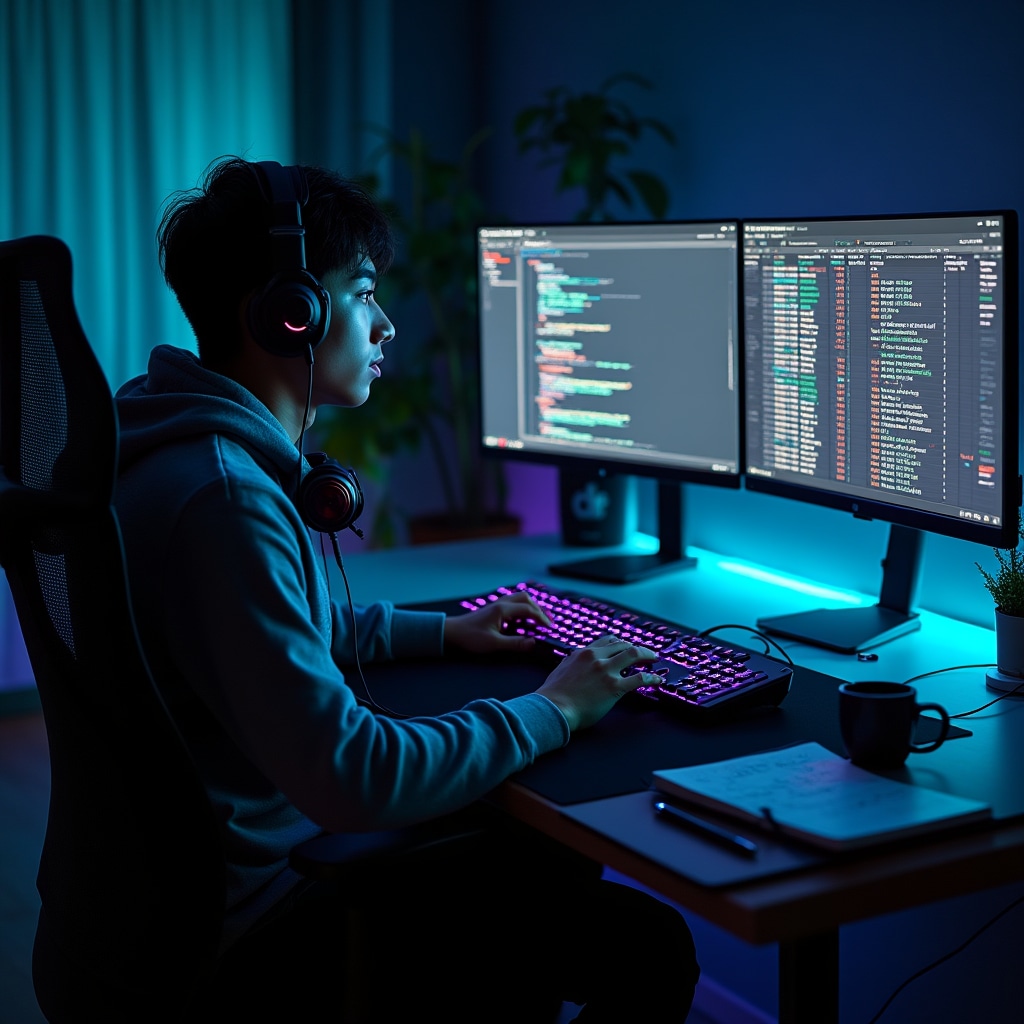 Espacio de trabajo de analista de datos con múltiples monitores mostrando visualización de datos de mercado inmobiliario y herramientas de análisis