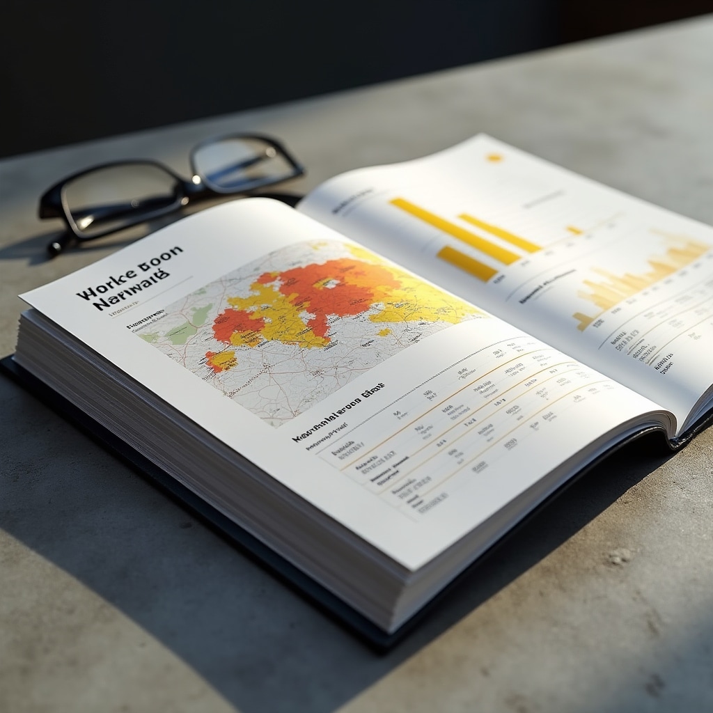 Open market intelligence report showing charts, maps, and data visualizations