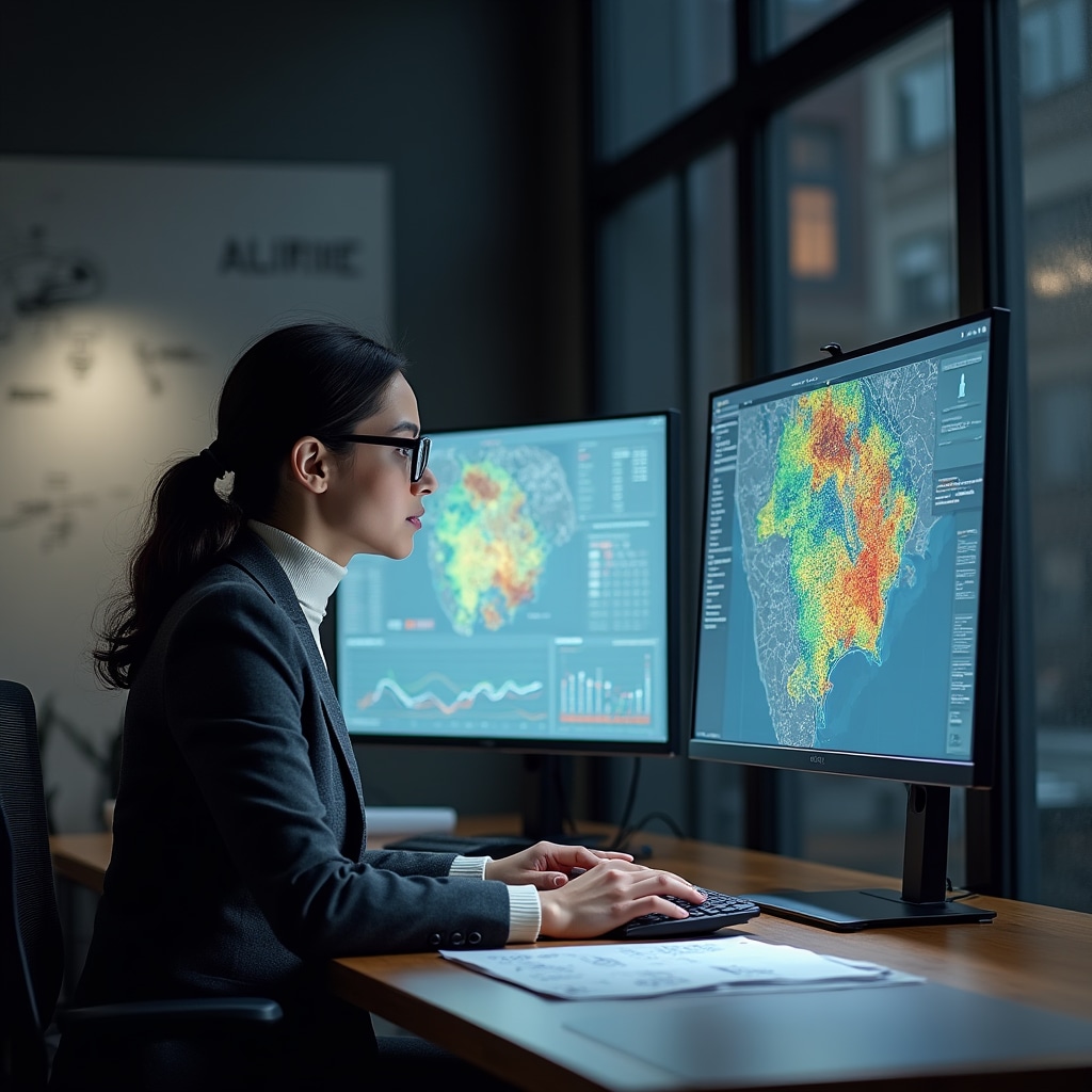 Market data analysis workspace with charts and graphs showing real estate trends